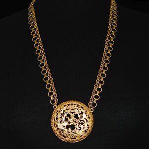 Napier 1960's Openwork Huge Pendant Necklace On Double Chain - Signed